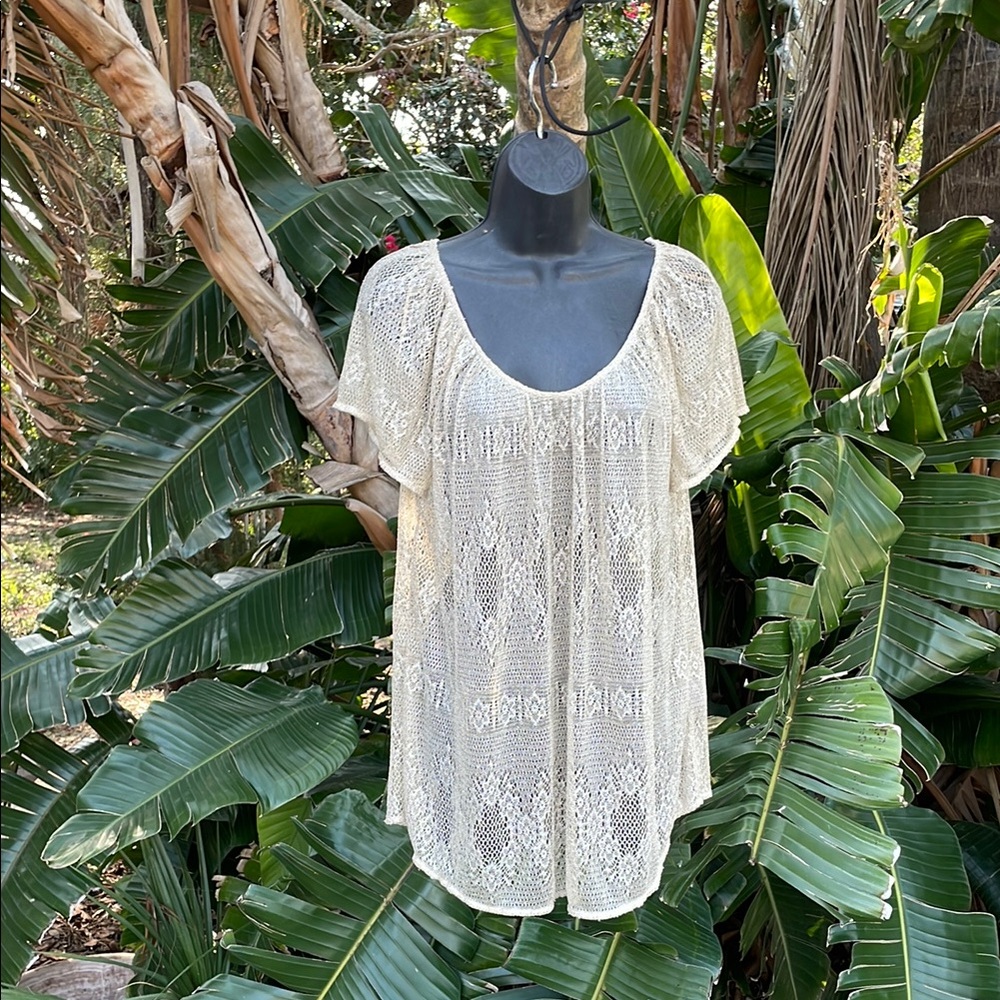 Lucky brand, metallic lace top